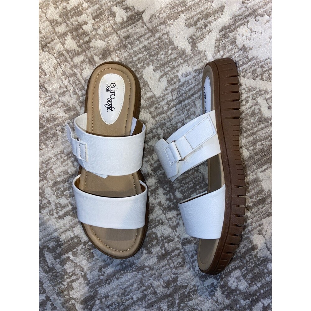 Eurosoft By Sofft Women's Slip On Sandals White Faux Leather Size 9 W